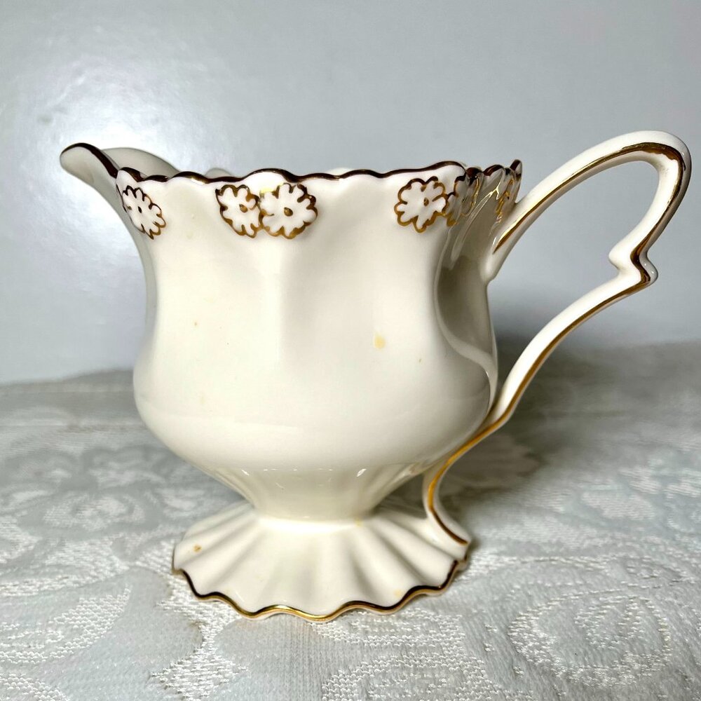 WINROSE COLLECTION Creamer - Gold Flowers, Scalloped, Gold Trim